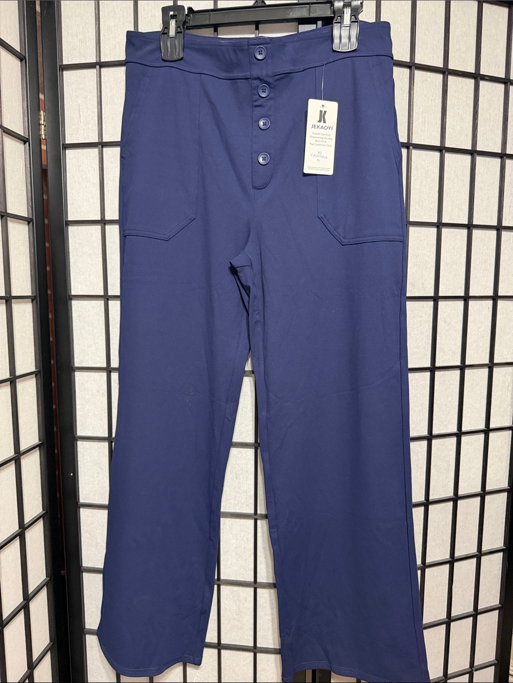 Navy Casual High Waist Straight Leg Pants Business Dress Work Trousers